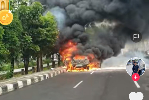 Viral! Masih Baru, Mobil Sedan Ini Terbakar di Pinggir Jalan