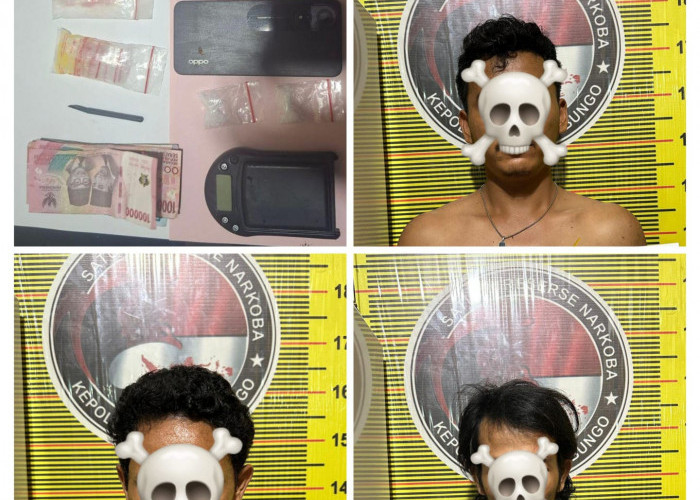 Polres Bungo Tangkap 3 Pelaku Narkoba di Sungai Arang, Sita Sabu 4,45 Gram