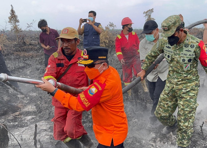Karhutla Pulau Mentaro Belum Usai, Danrem 042/Gapu dan Gubernur Jambi Kembali Turun Langsung ke Titik Api