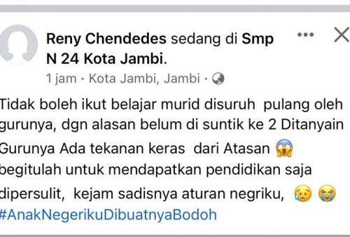 Viral! Gara-Gara Belum Vaksin, Pihak SMPN 24 Kota Jambi Suruh Siswa Pulang 