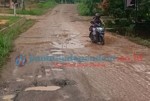 Becek dan Licin, Begini Kondisi Jalan Rusak di Jalan Sumber Rejo Kelurahan Mayang Mangurai