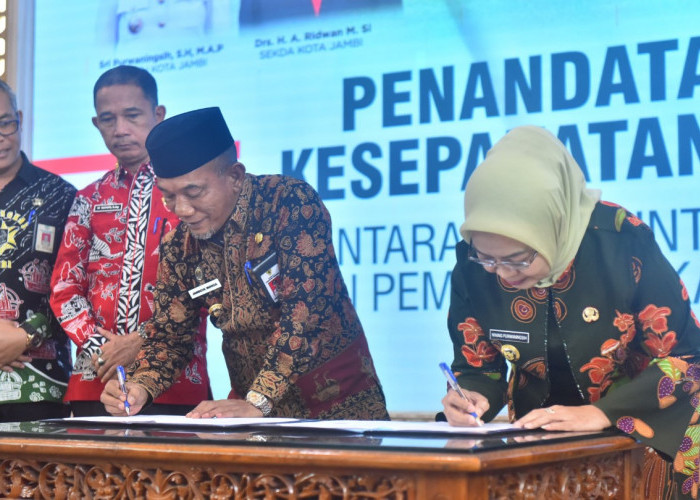 Sinergi dan Kolaborasi Antar Daerah, Pemkot Jambi dan Pemkab Merangin Tandatangani Kesepakatan Bersama