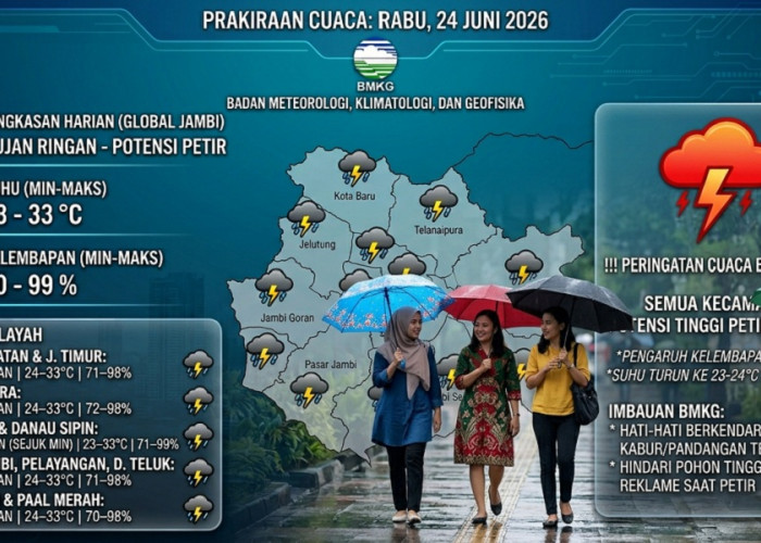  Prakiraan Cuaca Kota Jambi 24 Juni 2026: Didominasi Hujan Ringan dan Udara Kabur, Cek Wilayahmu!