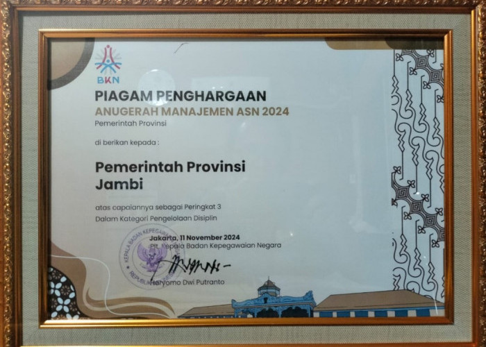 Provinsi Jambi Raih Dua Penghargaan Nasional Anugerah Manajemen ASN 2024, Bukti Kinerja Unggul