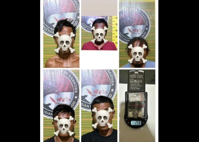 Digerebek Malam Hari di Muara Bungo! Polisi Amankan 5 Pria, Sabu dan Timbangan Digital Ikut Disita
