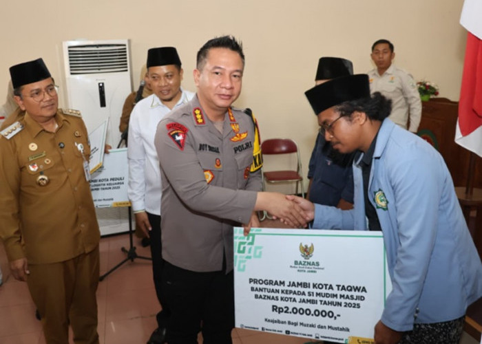 Kapolresta Jambi Apresiasi Penyerahan Bantuan Fardhu Kifayah dan Insentif Guru Ngaji oleh BAZNAS Kota Jambi
