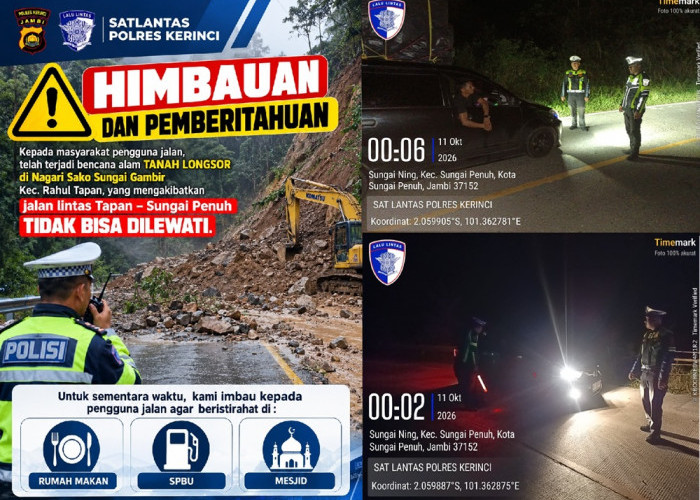 Jalur Kerinci–Tapan Lumpuh Akibat Longsor, Ditlantas Polda Jambi Imbau Pengendara ke Padang Lewat Muara Labuh