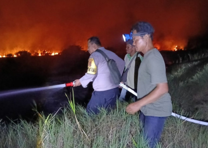Berjibaku Hingga Malam, Polres Muaro Jambi Berhasil Padamkan Kebakaran Lahan di Desa Seponjen