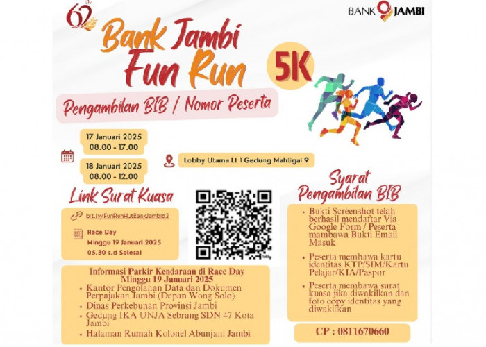 Jangan Lupa, Ini Jadwal Pengambilan Nomor Dada Bank Jambi Fun Run 5K, serta Tata Tertib dan Rute