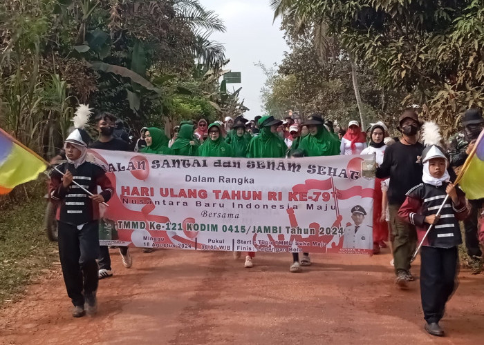 Jalan Sehat Berhadiah Satgas TMMD ke-121 Kodim 0415/Jambi, Ribuan Masyarakat Tampak Antusias