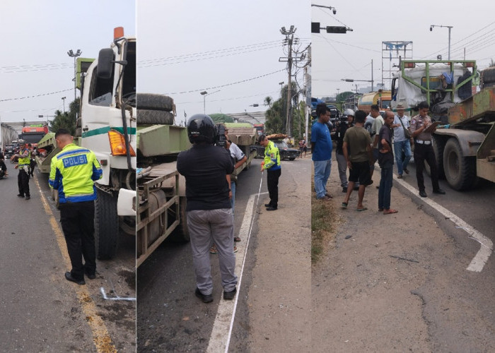 Trailer Hantam N-Max hingga Terjepit Dump Truck di Pangkal Jembatan Aurduri 1, 1 Orang Luka