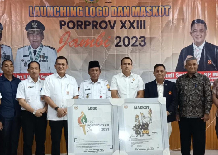 Didampingi Ketua Umum KONI Provinsi Jambi Budi Setiawan, Wakil Gubernur Jambi Resmikan Maskot dan Logo Porprov