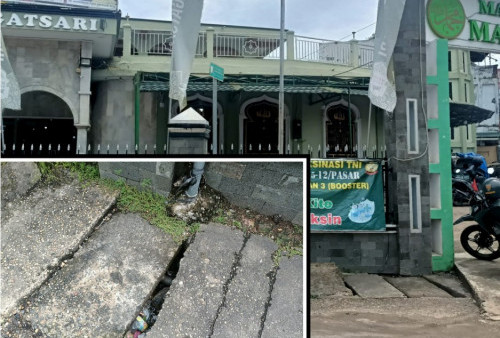 Drainase Depan Masjid Raya Magat Sari Tersumbat, Banyak Tumpukan Sampah