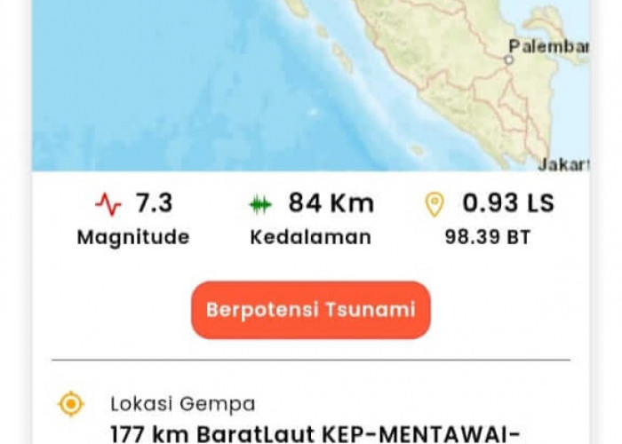 Sumbar Dilanda Gempa Magnitudo 7,3,  BMKG Sempat Keluarkan Peringatan Tsunami, Pusat Gempa di Mentawai