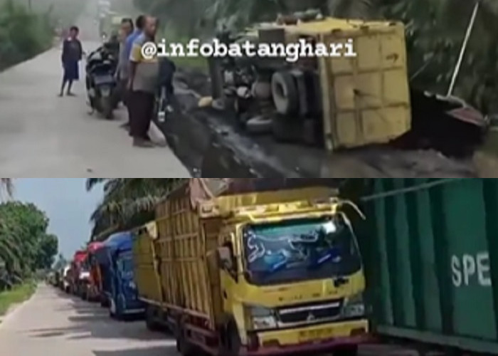 Viral Macet Parah di Jalan Tempino-Bajubang, Gegara Truk Batu Bara Terbalik