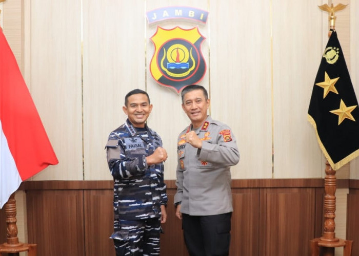 Silaturahmi dengan Kapolda Jambi, Danlanal Palembang Siap Jaga Sinergitas dalam Pengamanan Perairan di Jambi