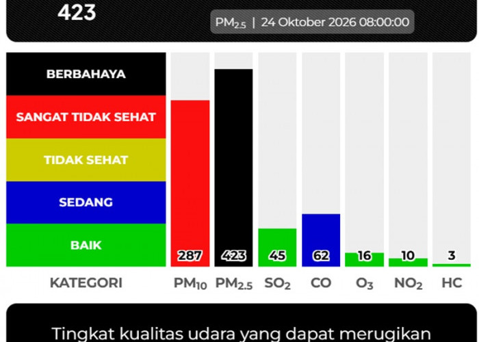 ISPU Kota Jambi Tembus 423, Kualitas Udara Masuk Kategori Berbahaya Pagi Ini