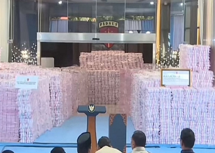 Fantastis! Gunungan Uang Rp 6,6 Triliun Hasil Rampasan Kasus Pelanggaran Kawasan Hutan, Dihadiri Presiden RI