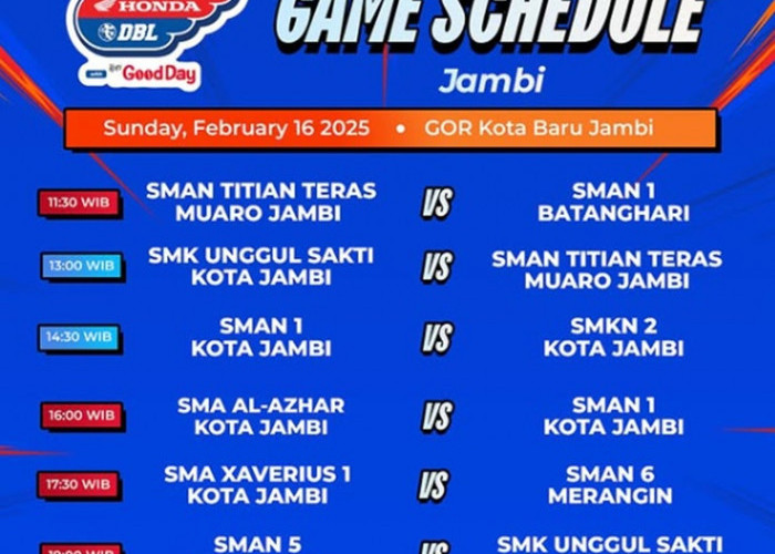 Jadwal Pertandingan Honda DBL with Kopi Good Day 2025 Jambi, Minggu 16 Februari 2025