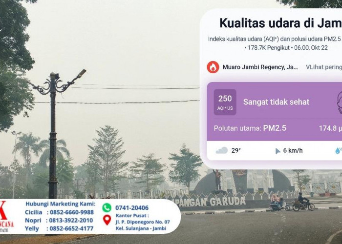 Kabut Asap Menebal Sejak Pagi, ISPU Kota Jambi Tembus 250