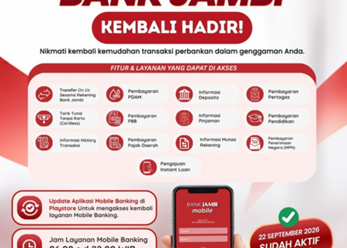 Mobile Banking Bank Jambi Kembali Aktif, Nasabah Diimbau Segera Perbarui Aplikasi