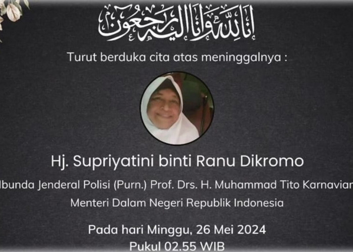 Innalillahi, Ibu Mendagri Tito Karnavian Meninggal Dunia, Dimakamkan di Kebun Bunga Palembang
